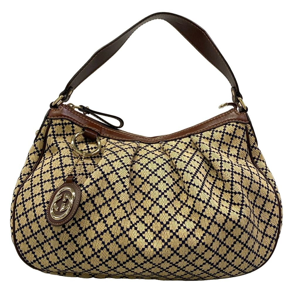 Gucci Sukey, Diamante Shoulder Bag 232955 Beige Dark Navy Dark Brown Jacquard